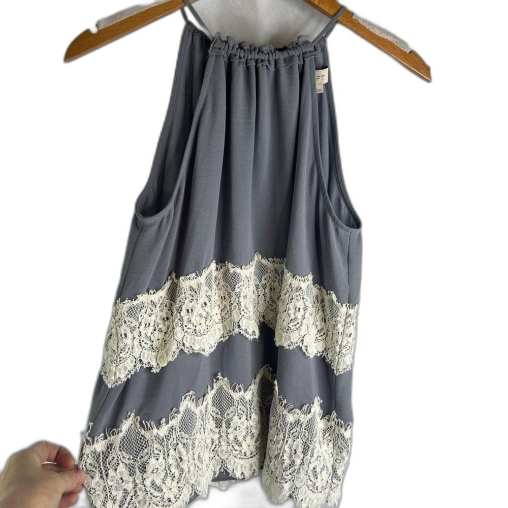 Ann Taylor LOFT Lace Trim‎ Halter Tie Neck Boho Tank Blouse Sz XSP Sleeveless